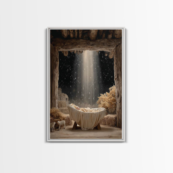 Heaven’s Infant Glow – Framed Canvas Print – Christian Christmas Art – Christmas Wall Art – Christian Art Canvas – Modern Christian Art – C