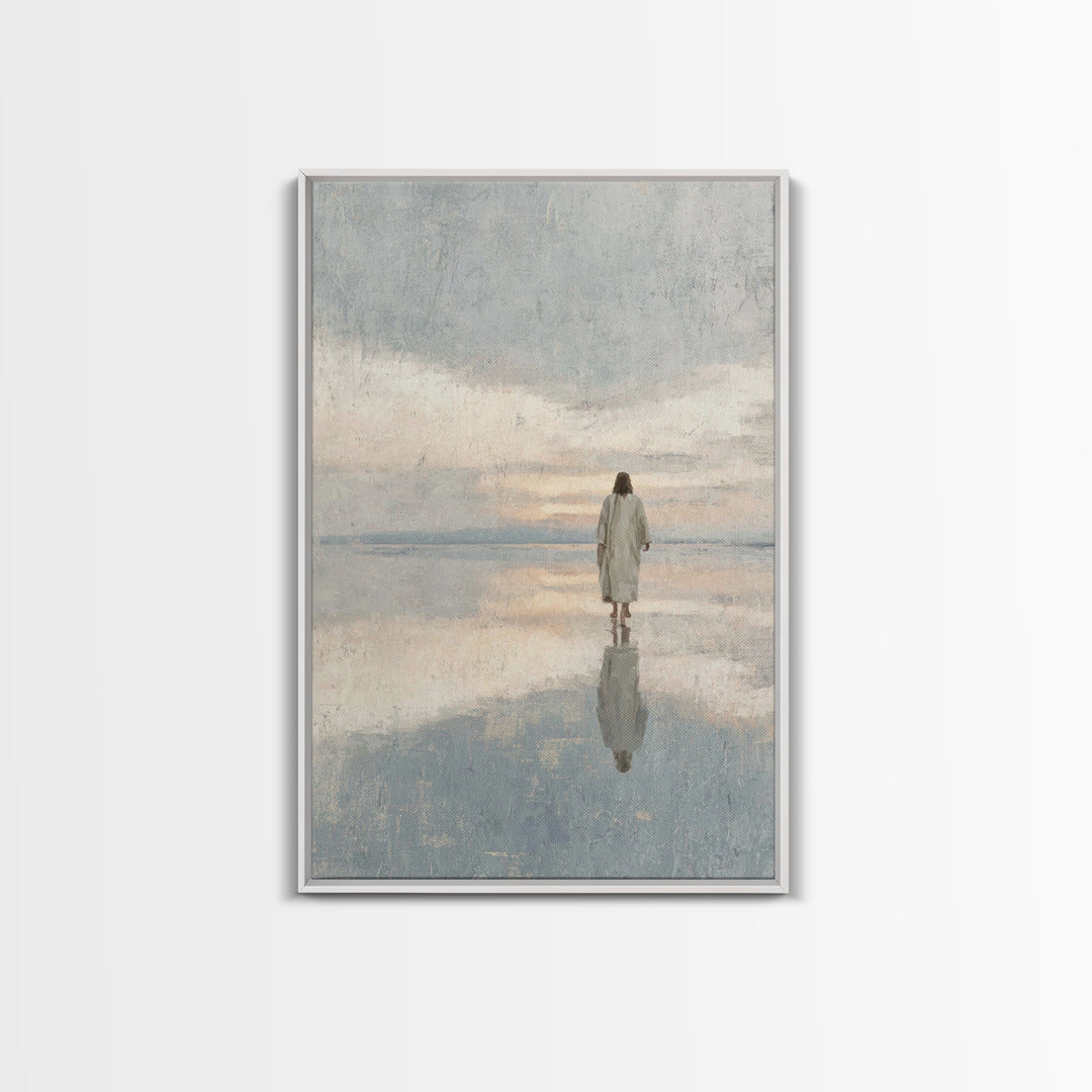 Quiet Water Crossing, Framed Canvas Print, Christian Wall Art, Jesus Painting, Christian Art Canvas, Christian Christmas Art, Christian Dec