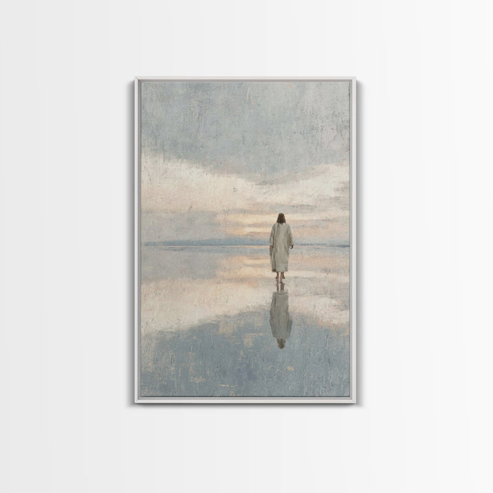 Quiet Water Crossing, Framed Canvas Print, Christian Wall Art, Jesus Painting, Christian Art Canvas, Christian Christmas Art, Christian Dec