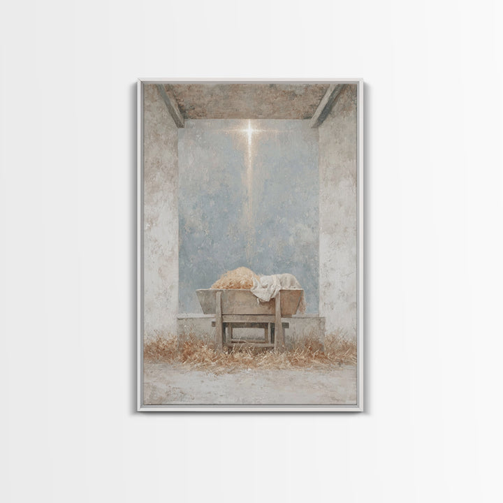 Humble Cradle Light, Framed Canvas Print, Christian Art Canvas, Christmas Wall Art, Subtle Christian Art, Christian Christmas Art, Modern C