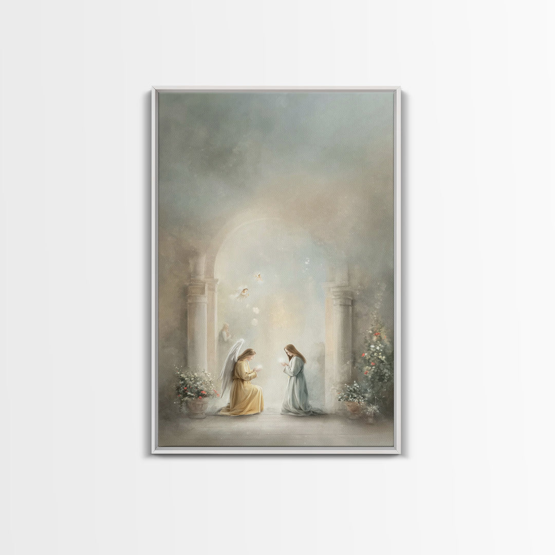 Heavenly Annunciation – Framed Canvas Print – Christian Wall Art – Christian Art Canvas – Vintage Christian Art – Christian Christmas Art
