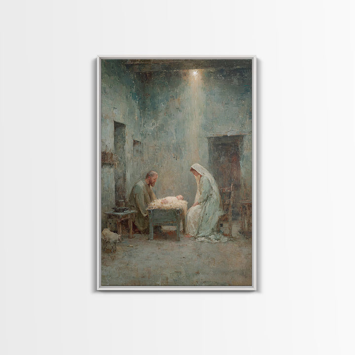 Holy Night Family – Framed Canvas Print – Christian Christmas Art – Christian Wall Art – Birth Of Jesus Painting – Christmas Art Prints – C