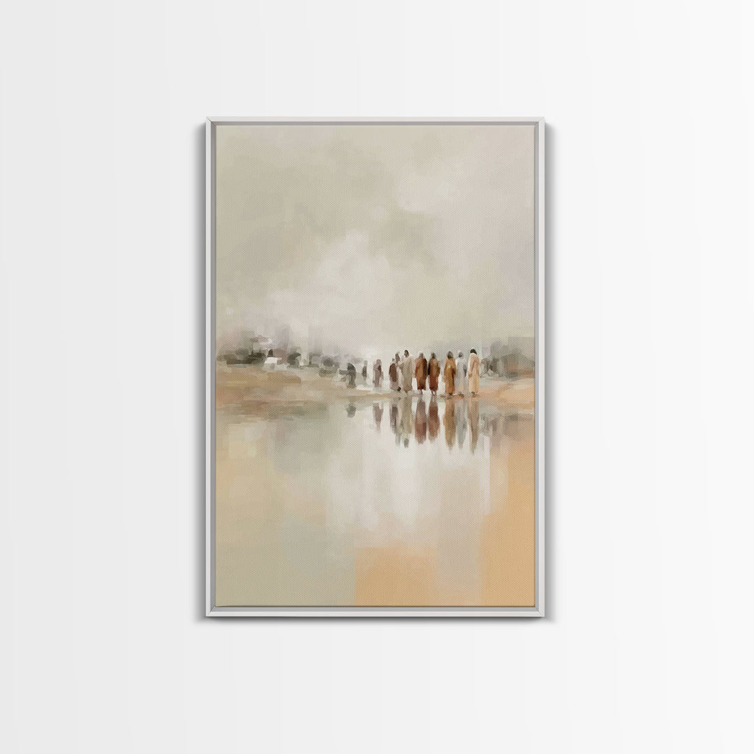 Gathered At Waters, Framed Canvas Print, Christian Art Prints, Christian Wall Art, Abstract Christian Art, Minimalist Christian Art, Christ