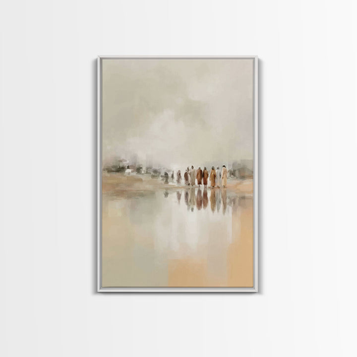 Gathered At Waters, Framed Canvas Print, Christian Art Prints, Christian Wall Art, Abstract Christian Art, Minimalist Christian Art, Christ