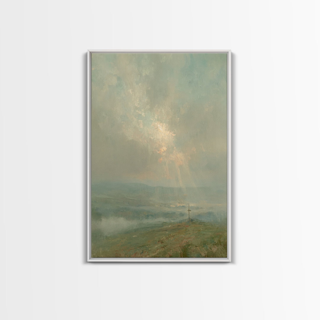 Cross On Horizon – Framed Canvas Print – Christian Art Work – Christian Wall Art – Subtle Christian Art – Christian Art Canvas – Christian