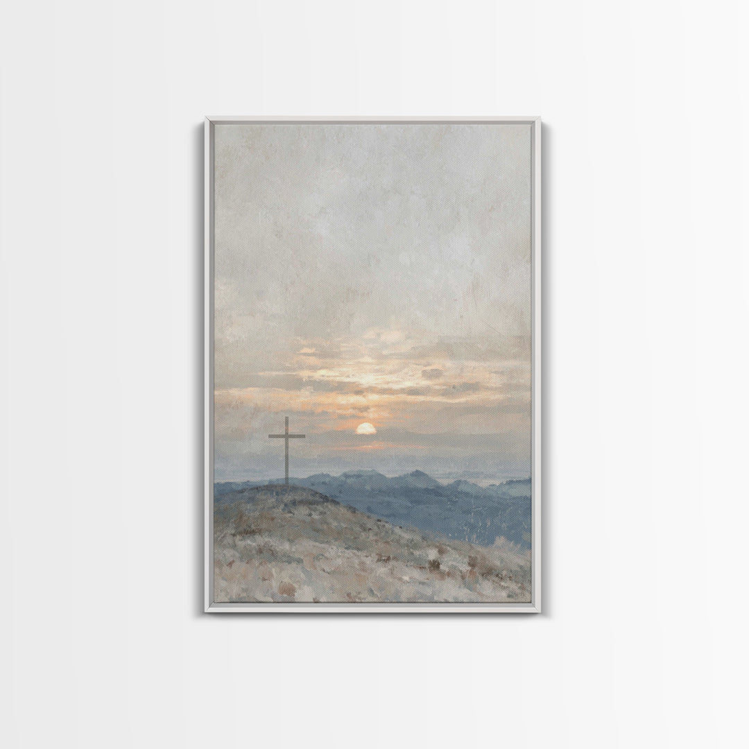 Hillside Sunrise, Framed Canvas Print, Christian Art Prints, Christian Wall Art, Christian Art Canvas, Subtle Christian Paintings, Christia