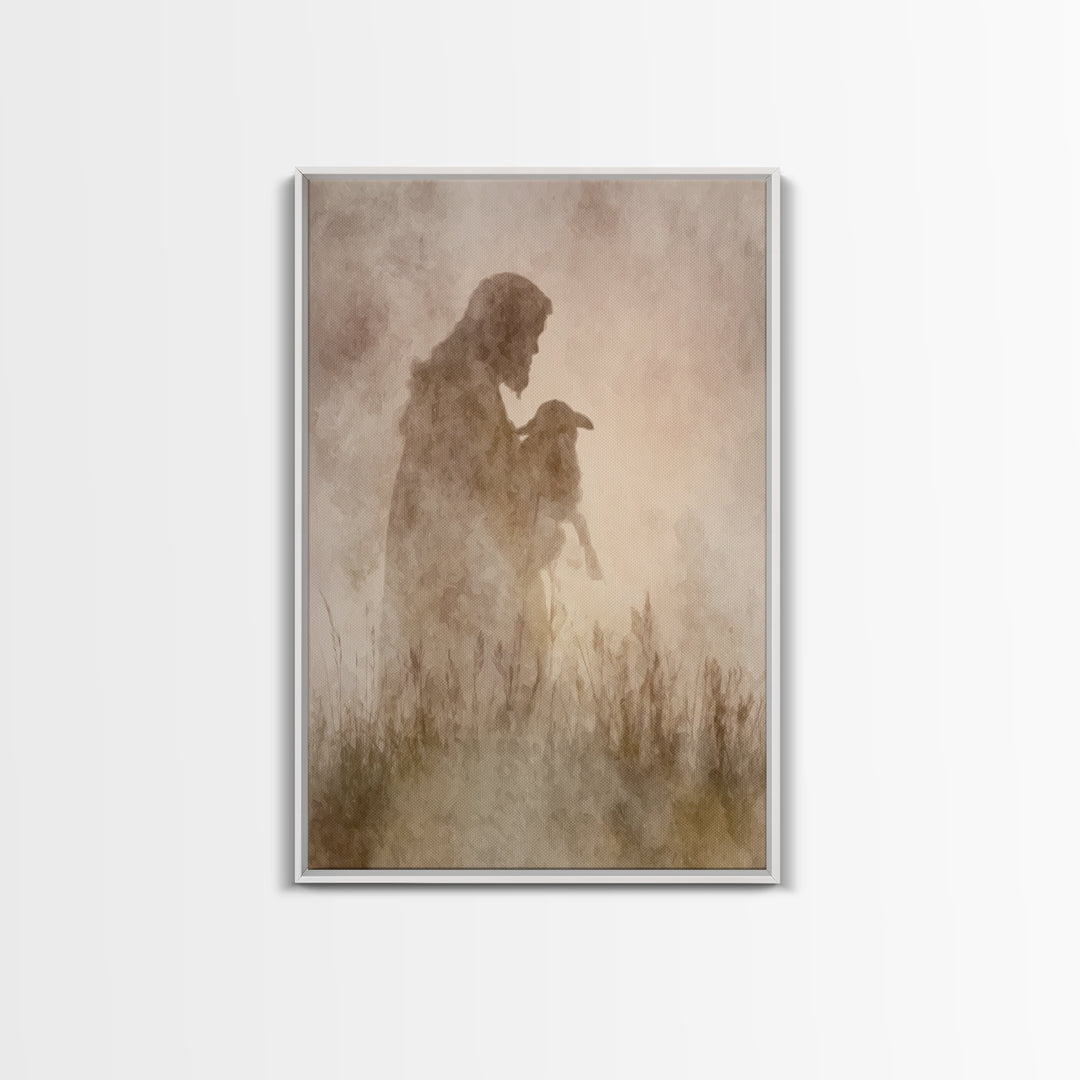 Shepherd Of Light, Framed Canvas Print, Christian Wall Art, Jesus Painting, Christian Art Canvas, Subtle Christian Art, Christian Decor For