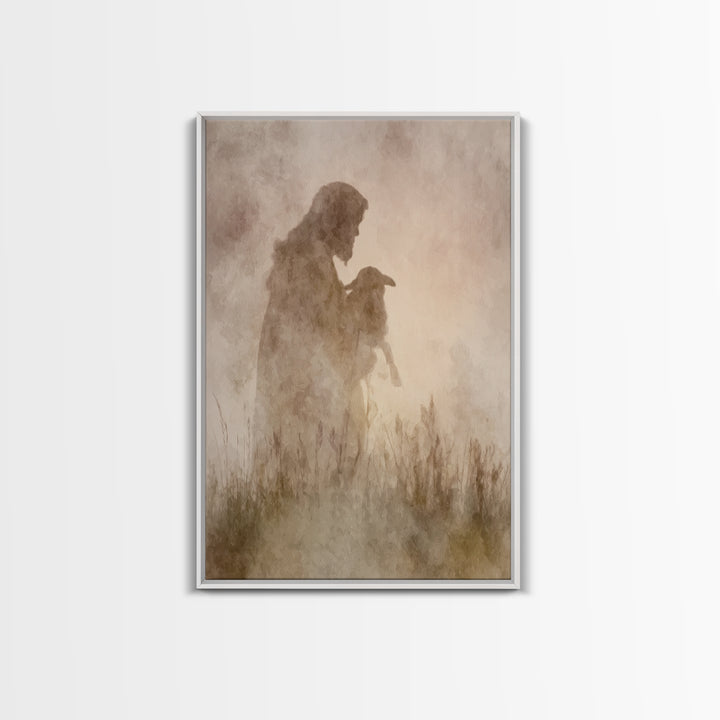 Shepherd Of Light, Framed Canvas Print, Christian Wall Art, Jesus Painting, Christian Art Canvas, Subtle Christian Art, Christian Decor For