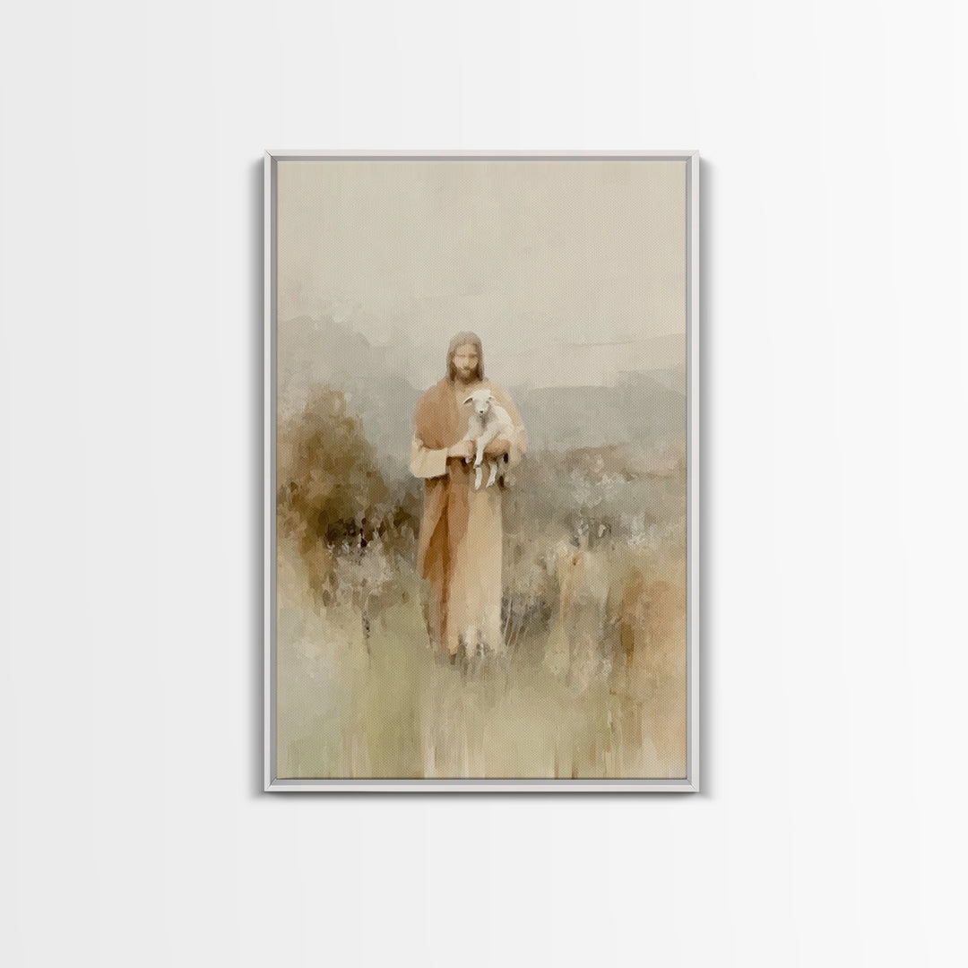 Shepherd’s Embrace, Framed Canvas Print, Christian Art Prints, Jesus Painting Canvas, Moody Christian Art, Christian Art Canvas, Christian