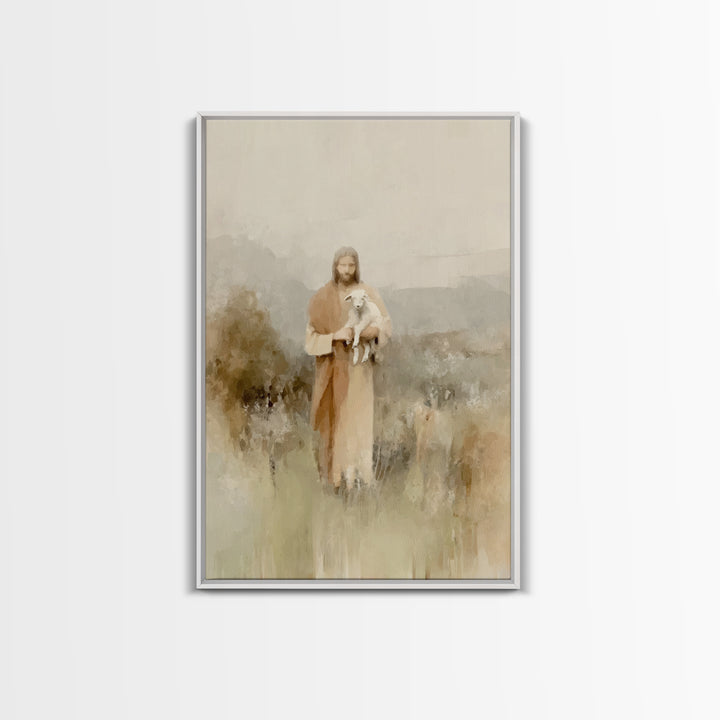 Shepherd’s Embrace, Framed Canvas Print, Christian Art Prints, Jesus Painting Canvas, Moody Christian Art, Christian Art Canvas, Christian