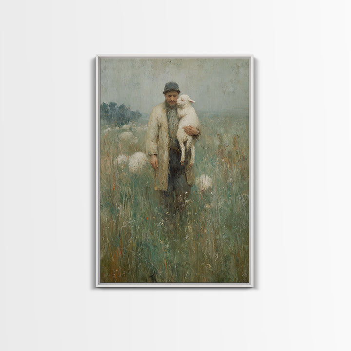 Guardian Of Lambs | Framed Canvas Print | Jesus Wall Art | Christian Art Canvas | Modern Christian Painting | Christian Art | Christian Dec