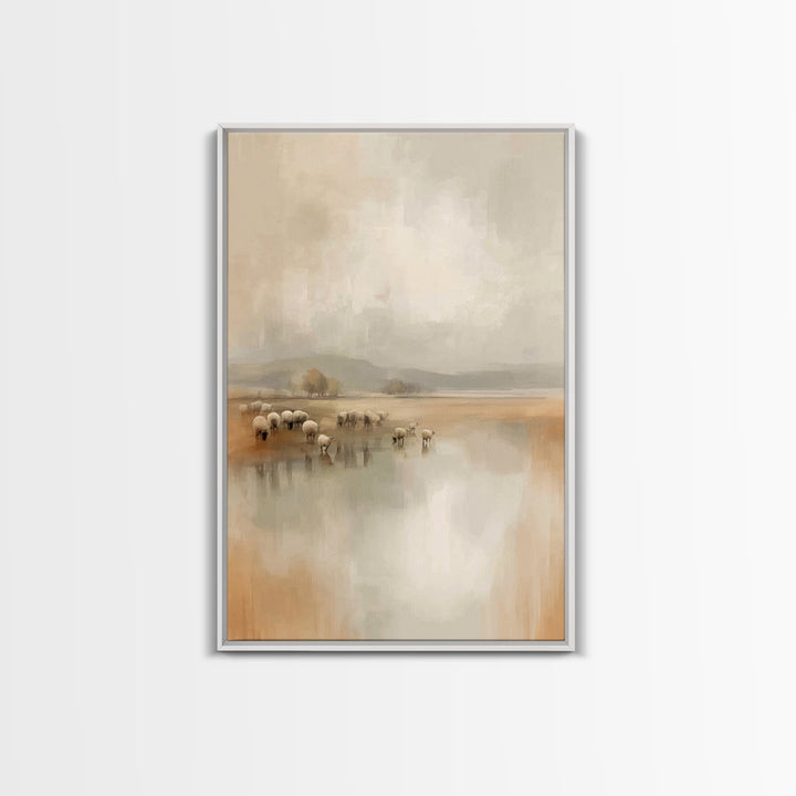 Quiet Pasture Dawn, Framed Canvas Print, Christian Wall Art, Christian Art Canvas, Subtle Christian Art, Christmas Art Prints, Modern Chris