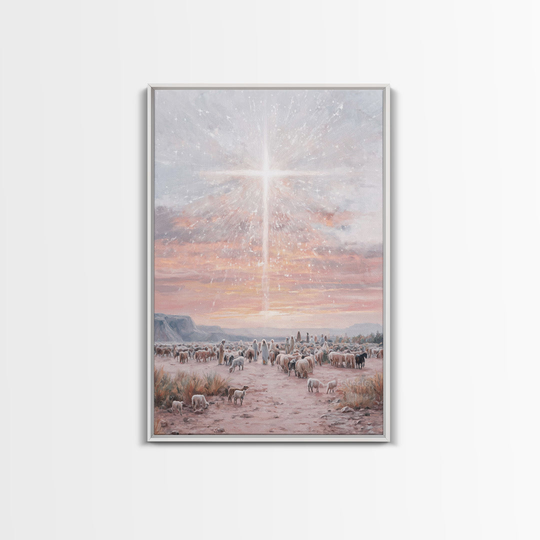 Holy Night Glow, Framed Canvas Print, Christian Christmas Art, Christmas Wall Art, Christian Art Canvas, Moody Christmas Art, Christian Art