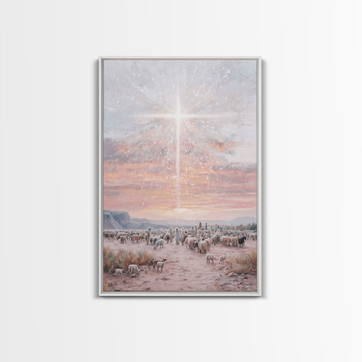 Holy Night Glow, Framed Canvas Print, Christian Christmas Art, Christmas Wall Art, Christian Art Canvas, Moody Christmas Art, Christian Art