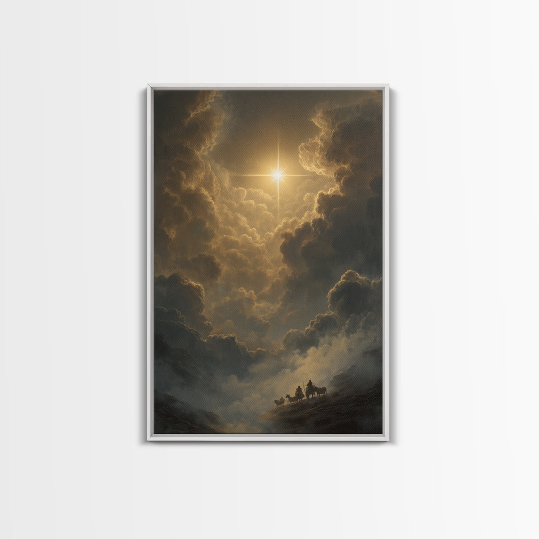 Guiding Star Glory – Framed Canvas Print – Christian Christmas Art – Christian Wall Art – Christmas Art Prints – Christian Art Canvas – Moo