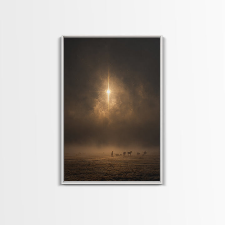 Silent Night Field – Framed Canvas Print – Christian Wall Art – Christian Art Canvas – Christmas Art Prints – Jesus Christmas Art