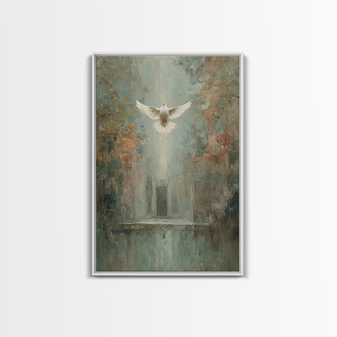 Sanctuary Dawn Dove, Framed Canvas Print, Christian Art Canvas, Christian Wall Art, Christian Art, Christian Decor, Christian Christmas Art