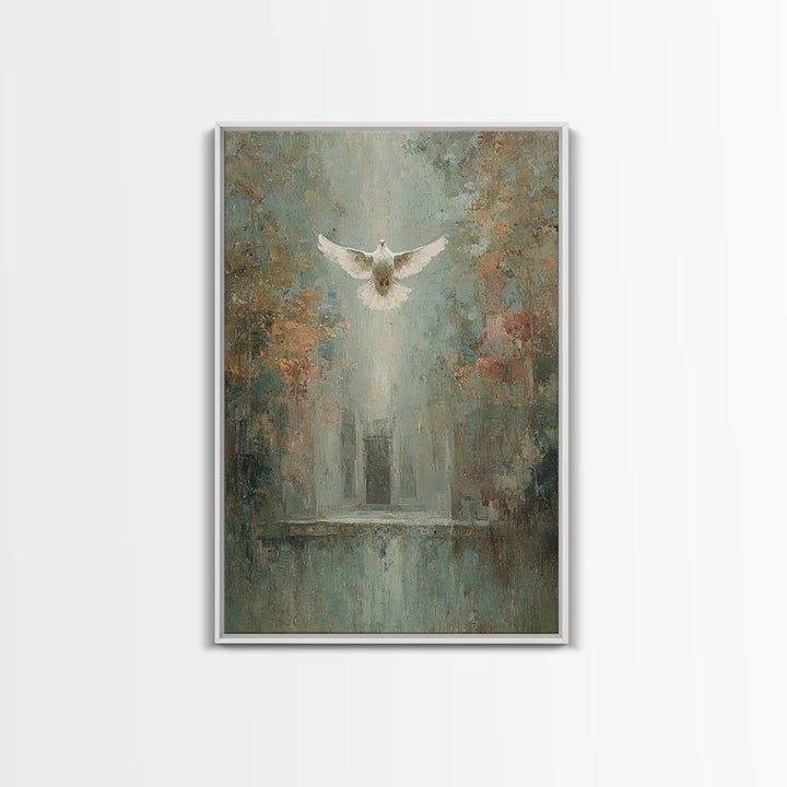 Sanctuary Dawn Dove, Framed Canvas Print, Christian Art Canvas, Christian Wall Art, Christian Art, Christian Decor, Christian Christmas Art