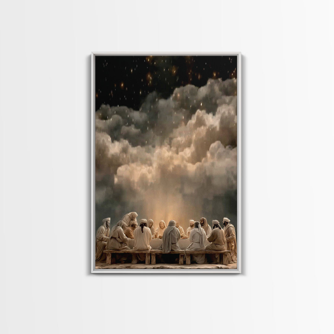 Sacred Evening Table | Framed Canvas Print | Modern Christian Art | Jesus Painting | Christian Art Canvas | Christian Wall Art | Christian