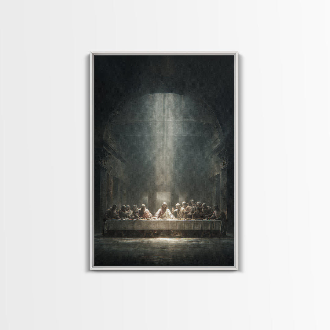 Divine Banquet Light, Framed Canvas Print, Christian Wall Art, Christian Art Canvas, Moody Christian Art, Jesus Painting, Christian Decor