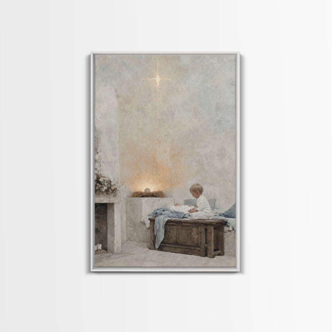 Heaven’s Quiet Gift, Framed Canvas Print, Christmas Art, Christian Wall Art, Christian Christmas Art, Jesus Christmas Art, Christian Art Ca