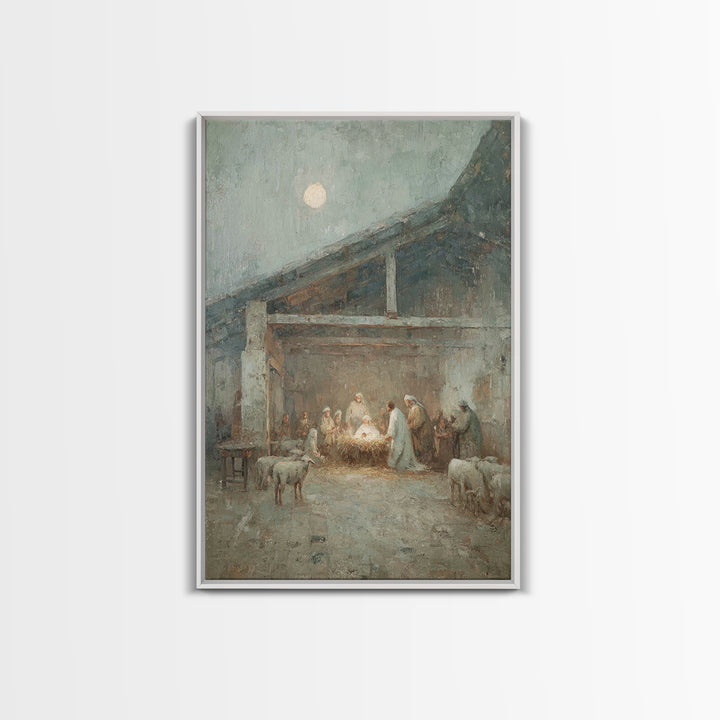 Holy Night Gathering – Framed Canvas Print – Christian Wall Art – Christian Art Canvas – Christmas Art – Christian Christmas Art – Christia