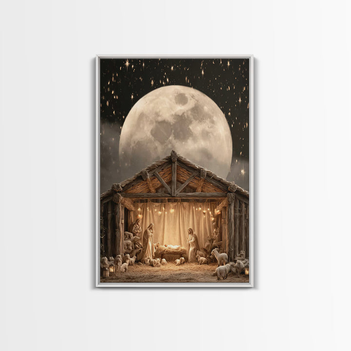 Moonlit Nativity, Framed Canvas Print, Christian Wall Art, Christian Art Canvas, Christmas Art, Christian Christmas Art, Christian Gift Ide