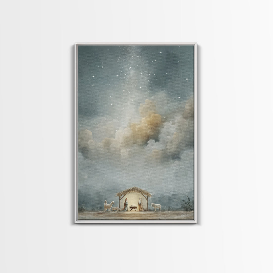 Starfilled Midnight, Framed Canvas Print, Christian Wall Art, Christian Art Canvas, Christmas Art, Christian Christmas Art, Christian Decor