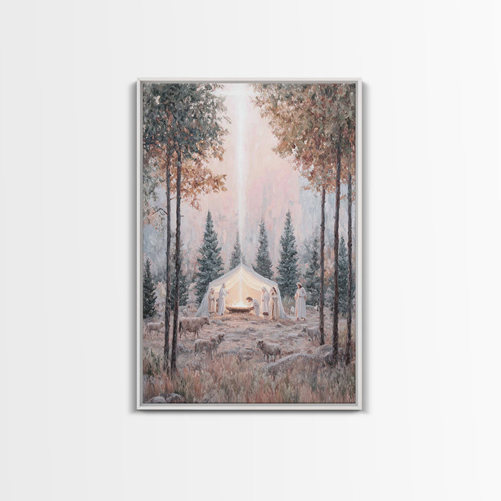 Forest Nativity Dawn – Framed Canvas Print – Christian Wall Art – Christian Art Canvas – Christmas Art – Christian Christmas Art – Christia