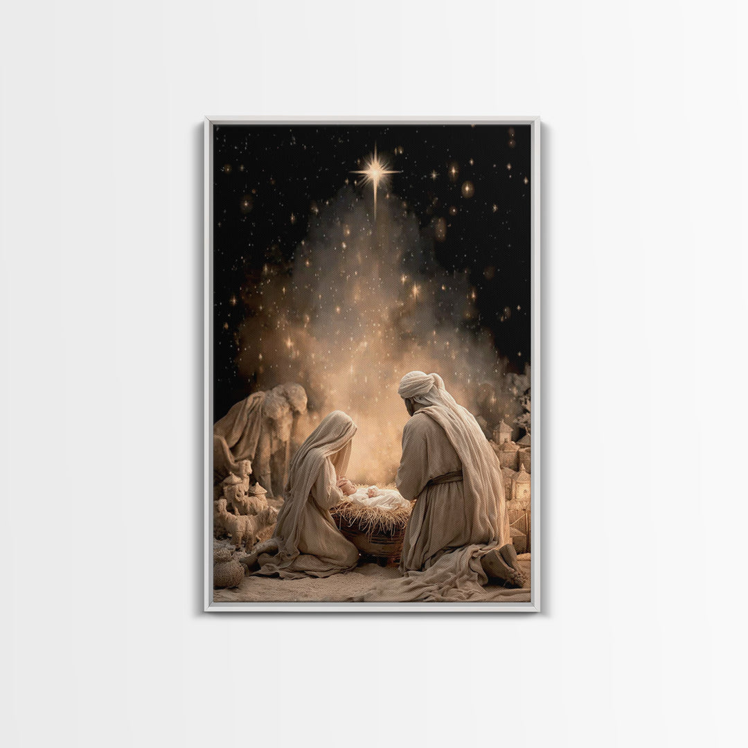 Holy Night Adoration, Framed Canvas Print, Christian Wall Art, Christian Art Canvas, Christmas Art, Christian Christmas Art, Christian Gift