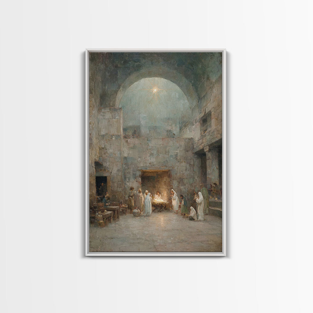 Holy Night Promise | Framed Canvas Print | Christian Wall Art | Christmas Art Prints | Jesus Christmas Art | Christian Art Canvas | Vintage