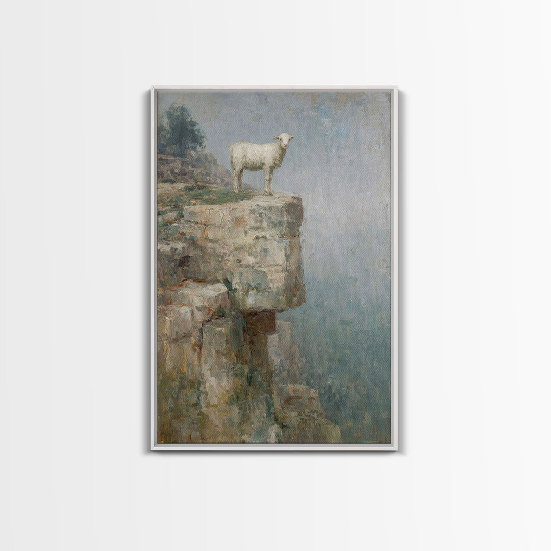 Lone Cliff Lamb – Framed Canvas Print – Christian Wall Art – Christian Art Canvas – Pastoral Scenery – Christian Art Print – Subtle Christi