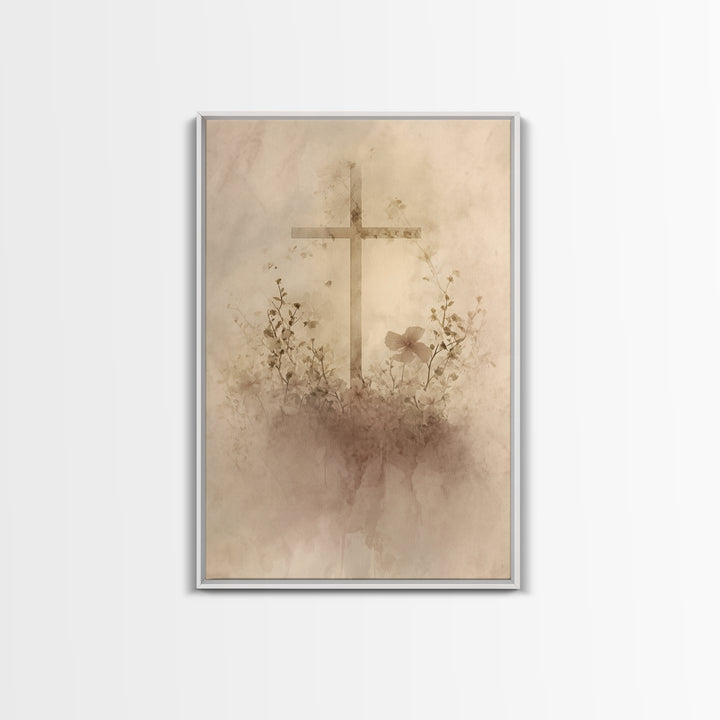 Quiet Cross Light - Framed Canvas Print - Minimalist Christian Art - Christian Wall Art - Subtle Christian Art - Christian Art Canvas - Chr