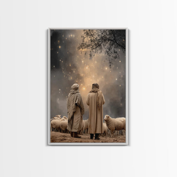 Starry Flock Night – Framed Canvas Print – Christian Christmas Art – Christian Wall Art – Christian Art Canvas – Christmas Art – Christian