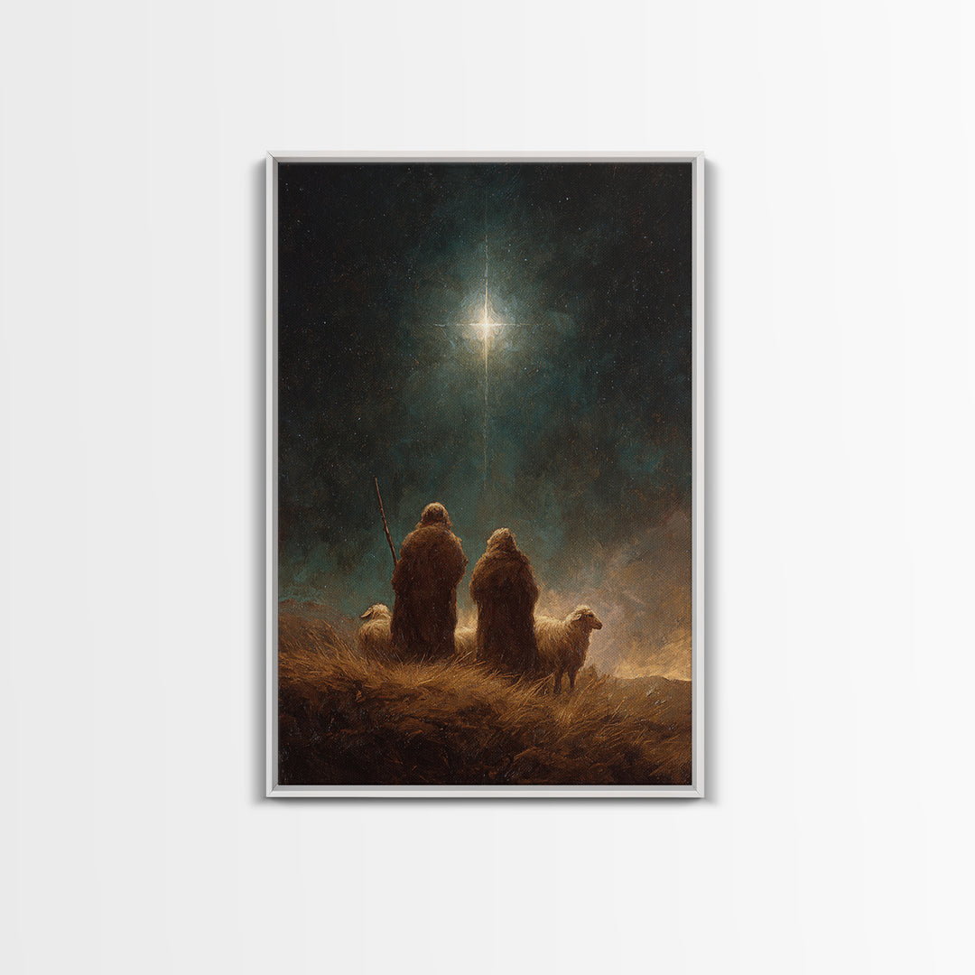 Shepherds’ Holy Night – Framed Canvas Print – Christian Art Canvas – Christian Wall Art – Christian Christmas Art – Christmas Art – Christi