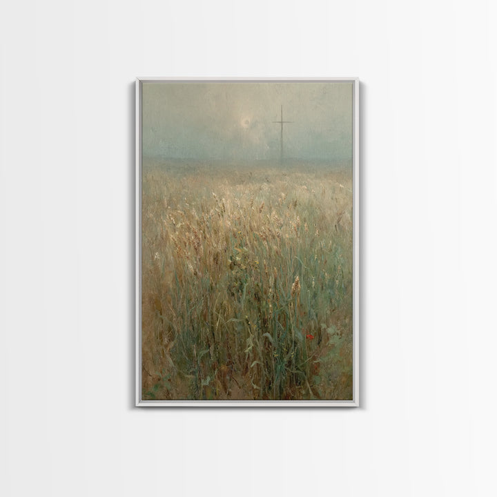 Wheatland Cross, Framed Canvas Print, Christian Art Canvas, Christian Wall Art, Vintage Christian Art, Christian Gift, Subtle Christian Art