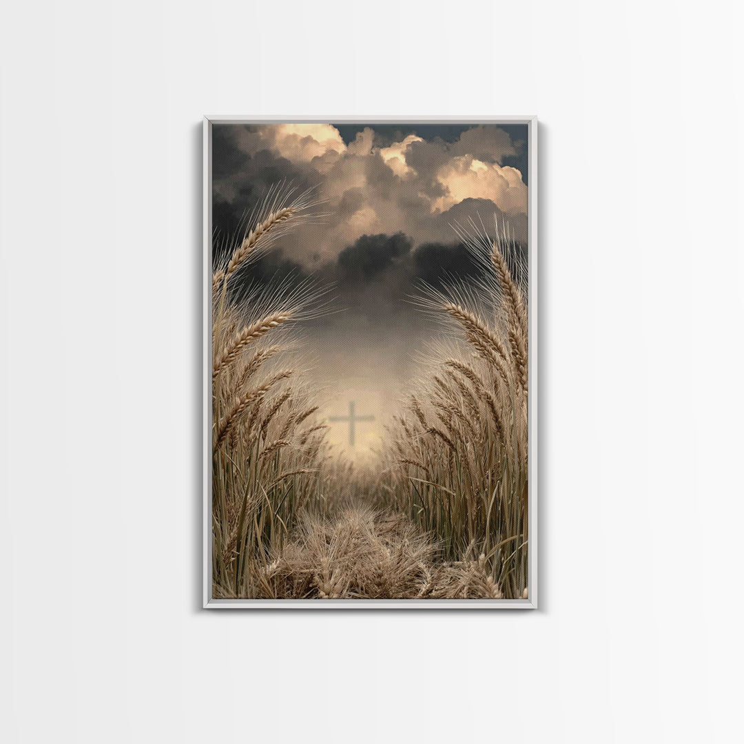 Stormlit Harvest | Framed Canvas Print | Christian Wall Art | Christian Art Canvas | Moody Christian Art | Christian Gift | Christian Paint