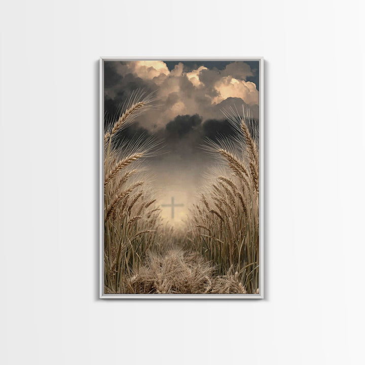 Stormlit Harvest | Framed Canvas Print | Christian Wall Art | Christian Art Canvas | Moody Christian Art | Christian Gift | Christian Paint