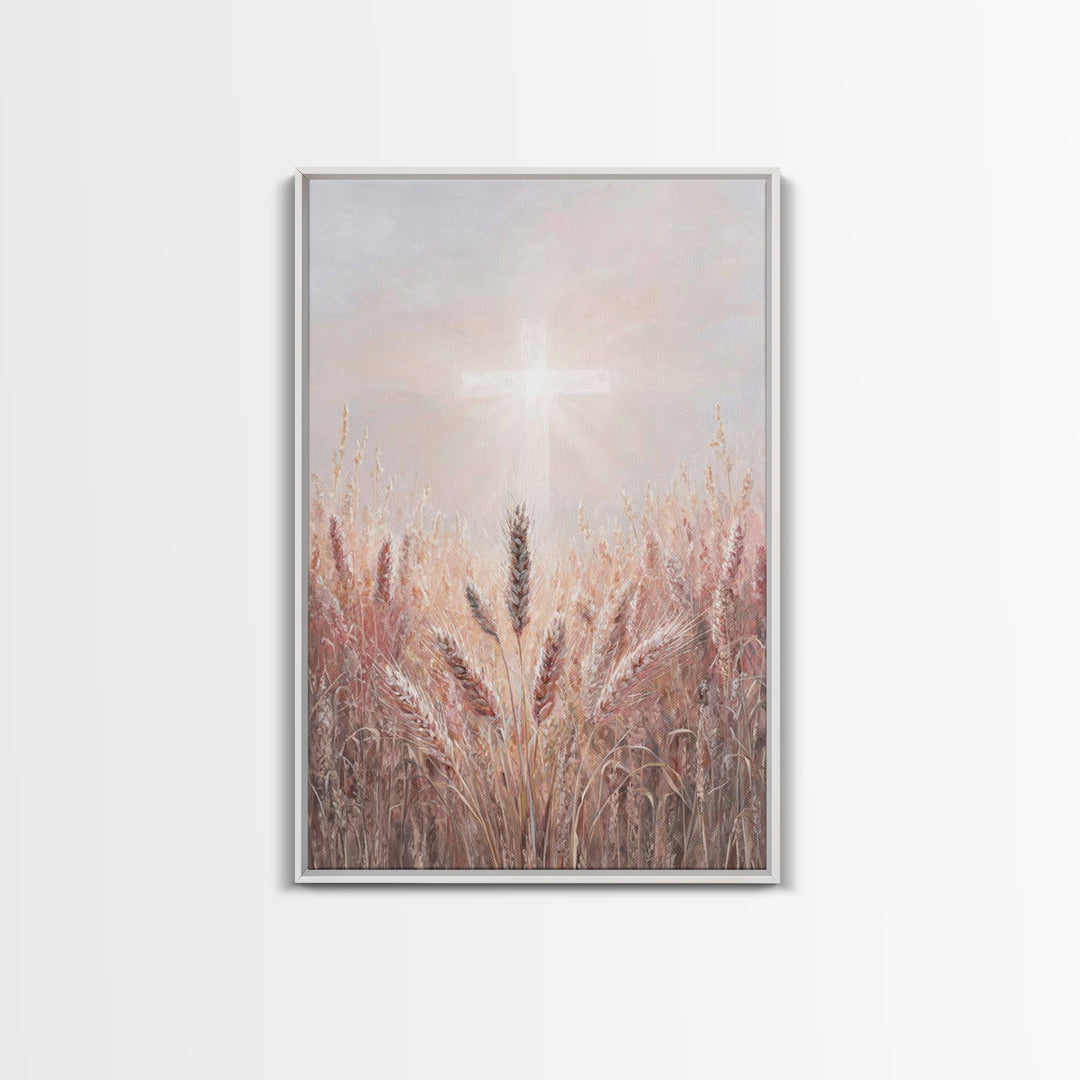Rose Dawn Cross – Framed Canvas Print – Christian Art Canvas – Christian Wall Art – White Christmas Art – Christian Christmas Decor – Chris