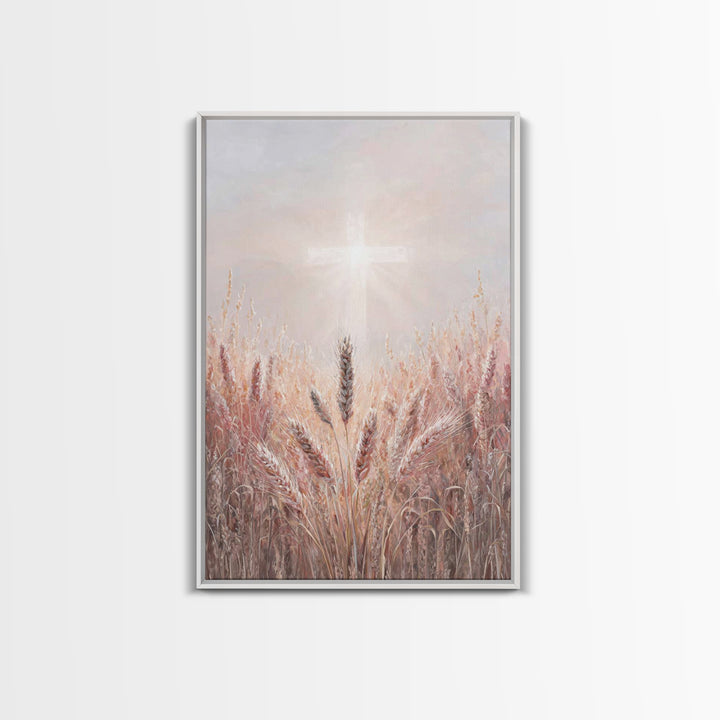 Rose Dawn Cross – Framed Canvas Print – Christian Art Canvas – Christian Wall Art – White Christmas Art – Christian Christmas Decor – Chris