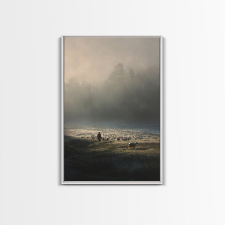 Shepherd’s Calm – Framed Canvas Print – Christian Art Canvas – Christian Wall Art – Jesus Painting – Pastoral Scenery – Christian Art Print