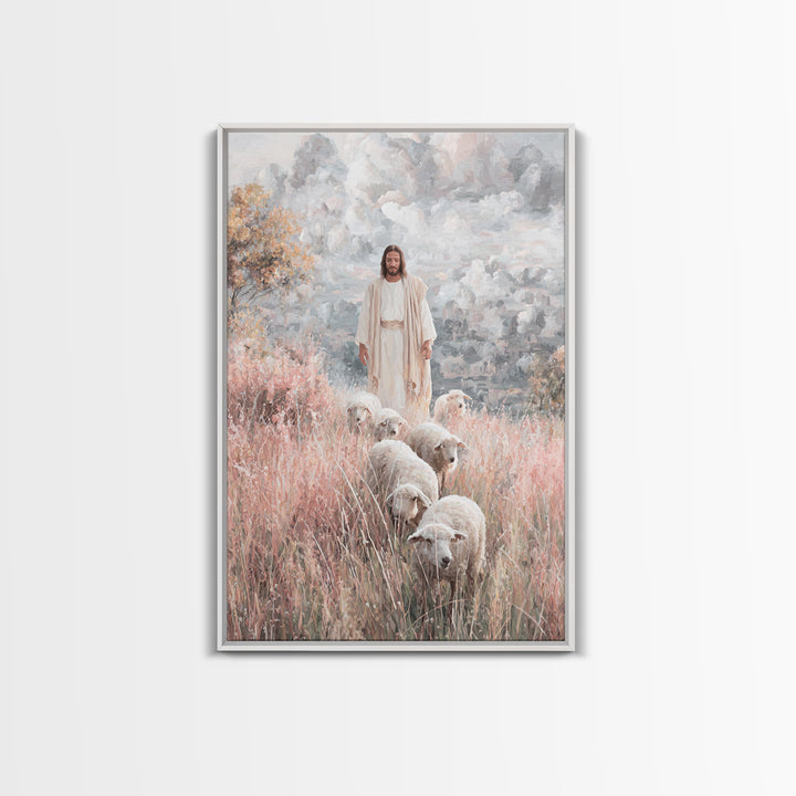 Heavenly Shepherd – Framed Canvas Print – Christian Wall Art – Jesus Painting – Christian Art Canvas – Christian Gift – Christian Christmas