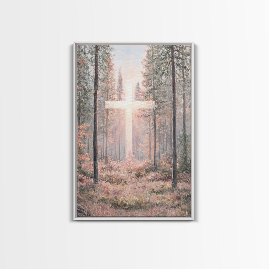 Glory In The Pines – Framed Canvas Print – Christian Art Canvas – Christian Wall Art – Christian Painting – Modern Christian Art – Christia