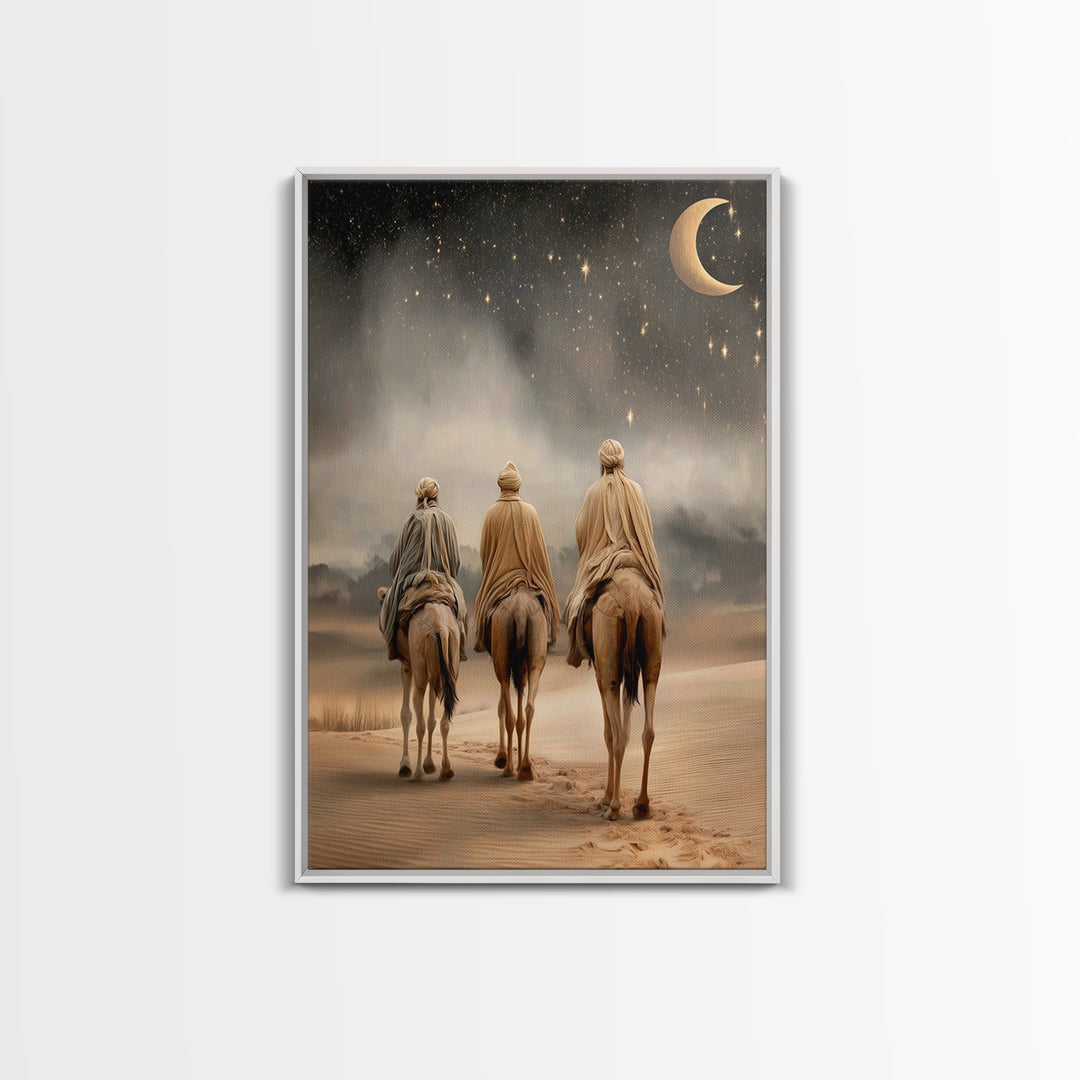 Nightfall Pilgrimage – Framed Canvas Print – Christian Art – Christian Wall Art – Christmas Art Prints – Christian Christmas Art – Christia