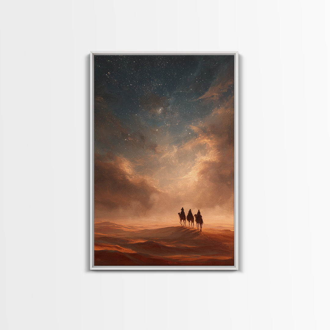 Moonlit Caravan, Framed Canvas Print, Christian Wall Art, Christian Art Print, Christmas Art, Christian Christmas Art, Jesus Painting