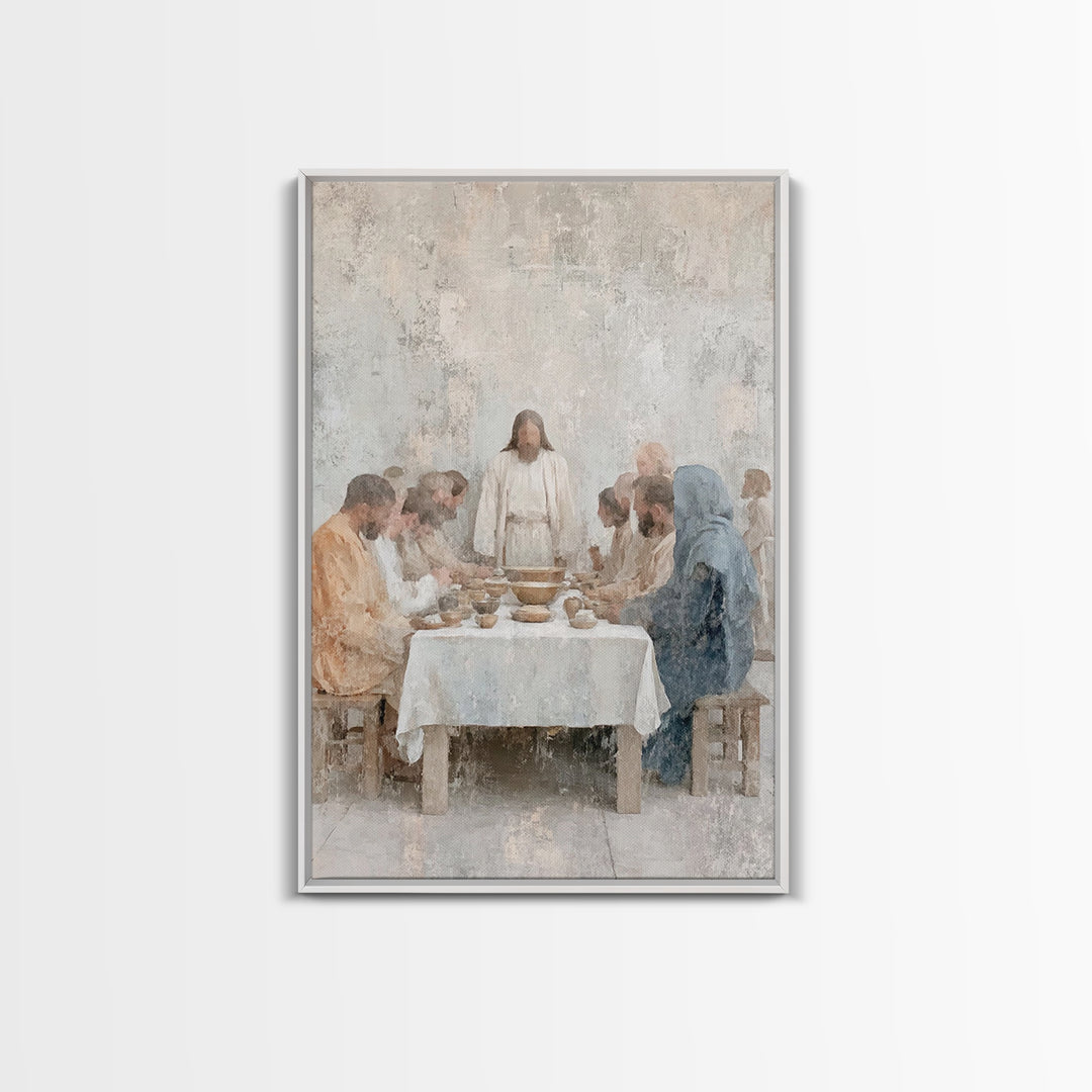 Quiet Supper – Framed Canvas Print – Christian Wall Art – Christian Art Canvas – Subtle Christian Art – Jesus Painting – Christian Art Work