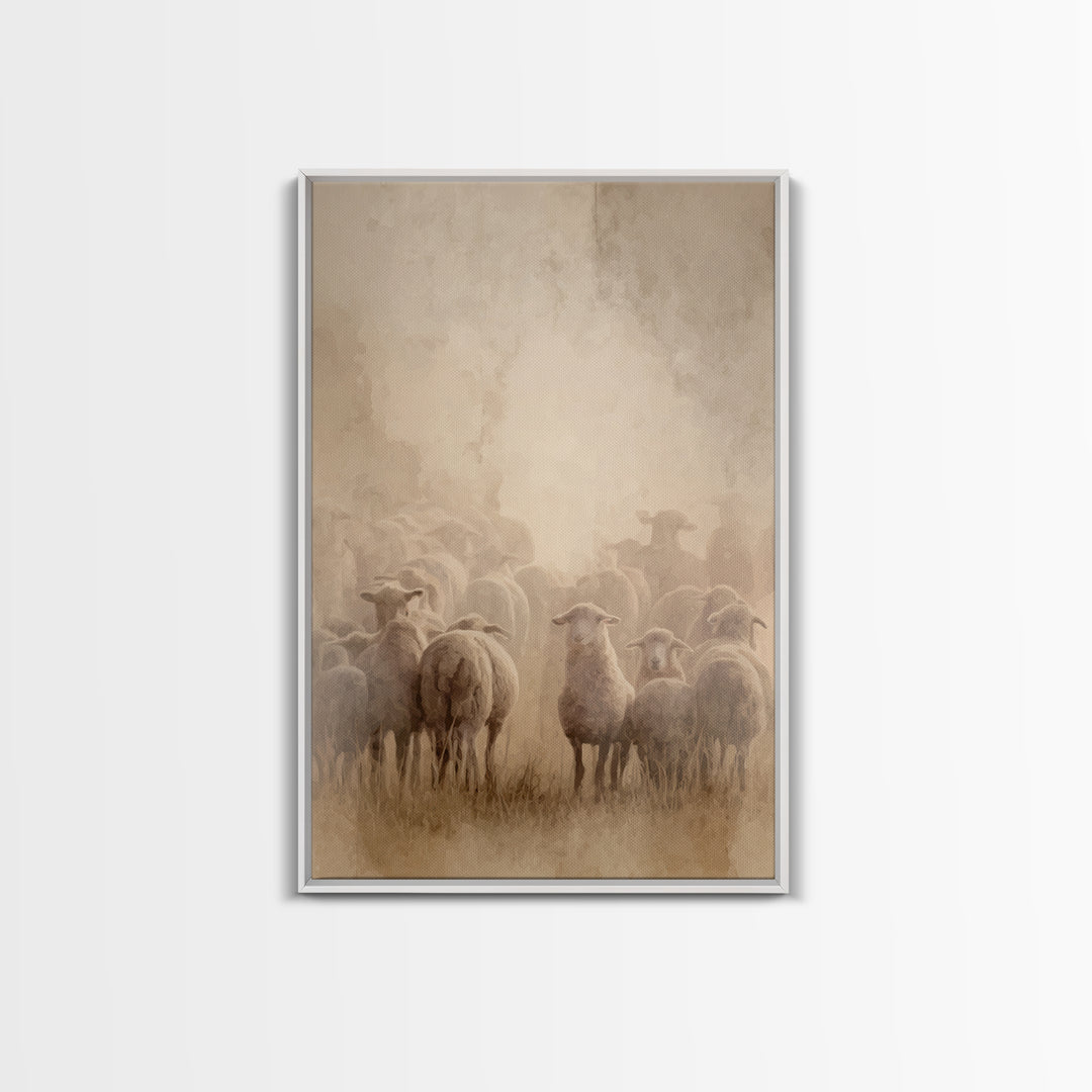 Shepherd’s Flock – Framed Canvas Print – Christian Art Canvas – Christian Wall Art – Christian Paintings – Christian Art Print – Subtle Chr