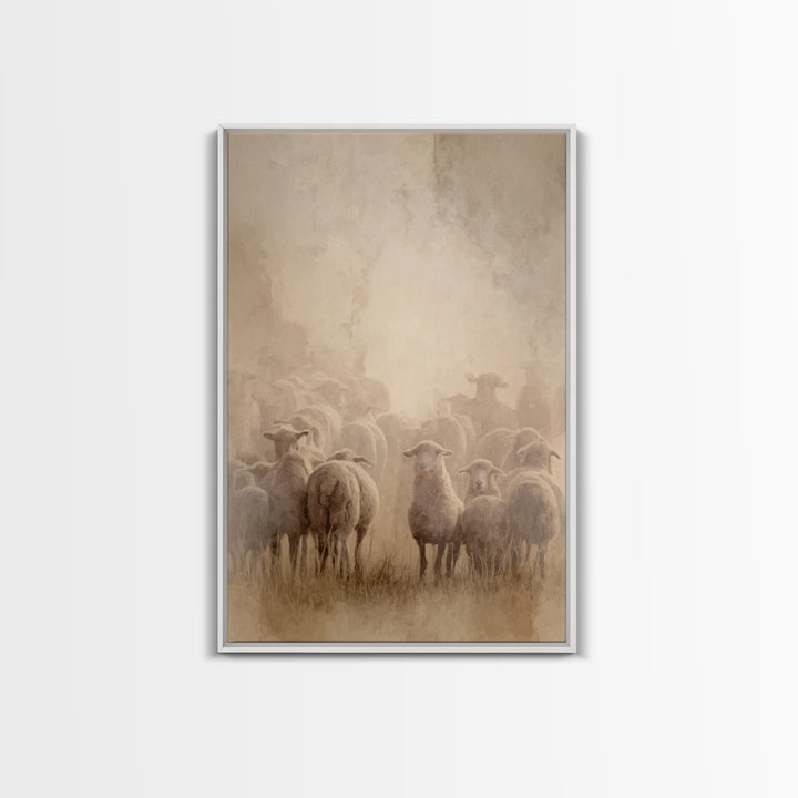 Shepherd’s Flock – Framed Canvas Print – Christian Art Canvas – Christian Wall Art – Christian Paintings – Christian Art Print – Subtle Chr
