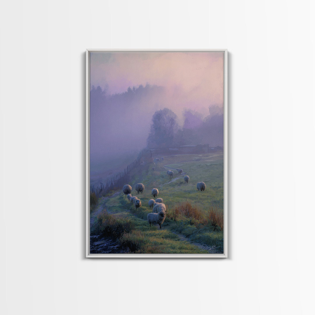 Pasture Peace – Framed Canvas Print – Christian Art Print – Christian Wall Art – Pastoral Scenery – Blue Christian Art – Christian Art Canv