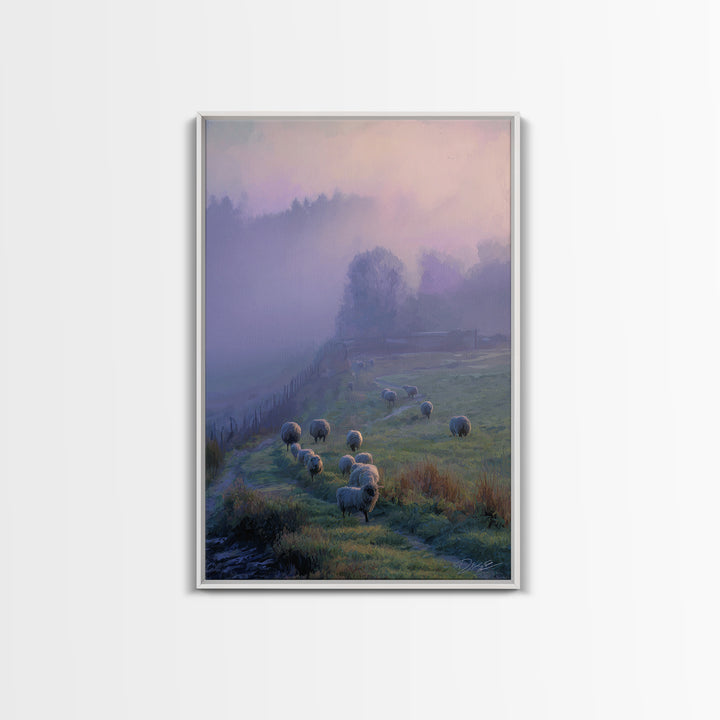 Pasture Peace – Framed Canvas Print – Christian Art Print – Christian Wall Art – Pastoral Scenery – Blue Christian Art – Christian Art Canv